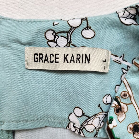 Retro Sheath Dress Pencil Green Floral Nature Bohemian Cottagecore Fairycore L - Picture 8 of 16